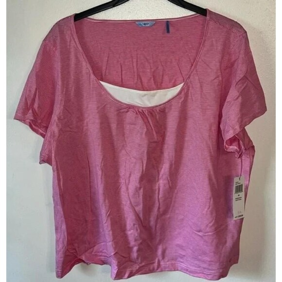 NEW NWT Raspberry Pink Striped Plus Sz 3X Layer Look Cotton Tee Shirt IZOD - Picture 1 of 5